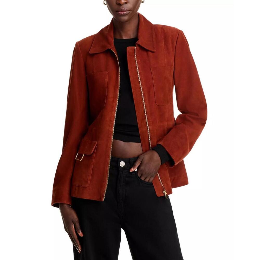 SOLD 380$ Bagatelle Suede Front Full Zipper Jacket Women's Size M Dark Orange - Picture 1 of 5